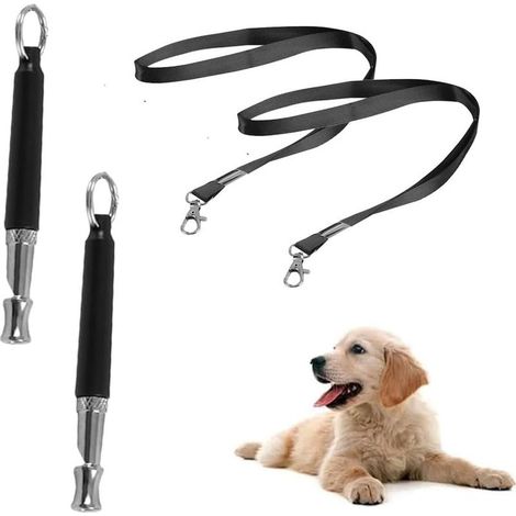 Lot de 2 sifflets pour chien pour rappel et dressage, sifflets réglables avec cordon, ultrasons silencieux pour dressage de chien, apprentissage des tours (noir) (1/5)