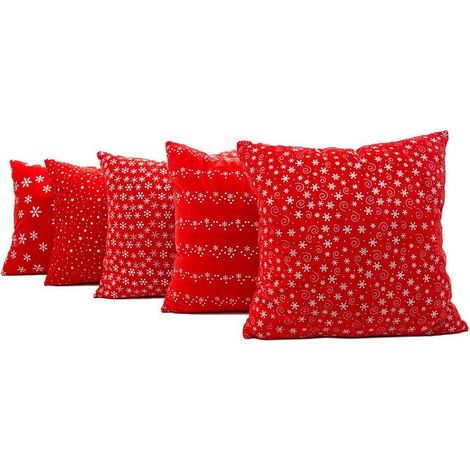 Filiyano-Housse de coussin carrée rouge, lot de 5, décoration de Noël (1/5)
