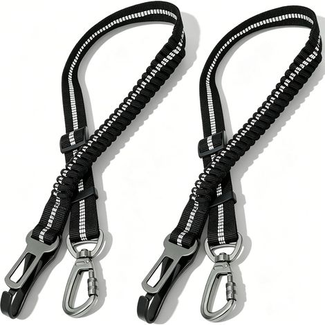 2 pièces Ceinture de sécurité pour Chien, Trois en Un, réglable, avec Coussin élastique Antichoc, Nylon ÉLastique RéGlable, Et Verrouillage De SéCurité, pour Tous Les Chats Et Chiens (1/4)