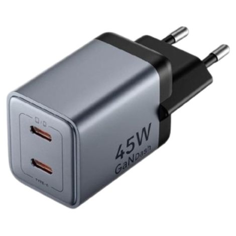 Vention Cargador GaN 2P USB-C+C (45W/45W) + Cable USB-C 1m TZ-FCDH0-EU Gris antracita