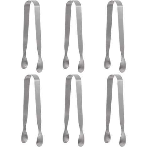 Lot de 6 mini pinces de service en acier inoxydable, pinces polyvalentes pour glaçons, sucres et autres ustensiles de cuisine. Idéales pour le thé, la cafétéria ou les buffets. (1/5)