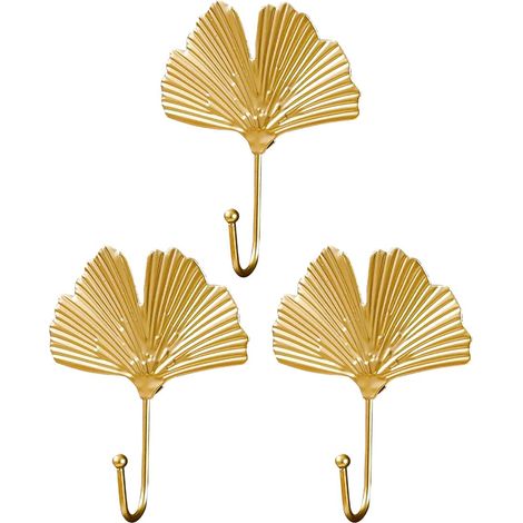Lot de 3 Crochets muraux décoratifs Vintage en Forme de Feuille d'or en Laiton pour Manteau, Robe, Porte-clés, Crochets muraux en métal pour Serviettes (1/5)