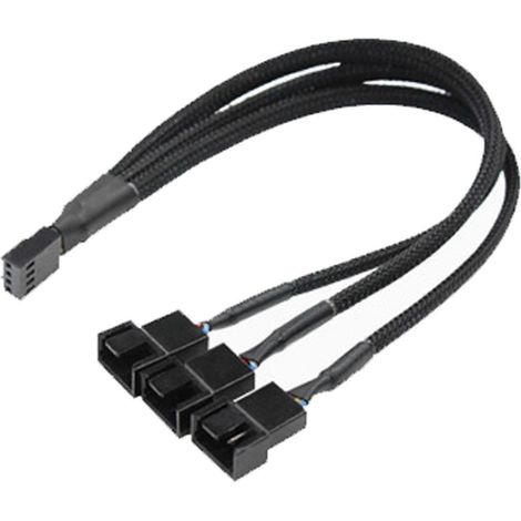 4-Pin-Splitterkabel 1 auf 3 Anschlüsse mit störungsresistentem Schutzschlauch zur Erweiterung von Mehrlüftersystemen, Schwarz (Schwarz) (1/5)
