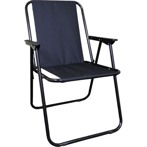 Black Folding Canvas Camping / Festival / Outdoor Chair with Plastic Arm Rests (1/5)