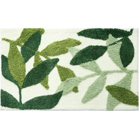 Tapis de bain feuilles vertes - Paillasson - Tapis de bain antidérapant - Lavable en machine - Tapis de salle de bain absorbant - Convient pour la salle de bain, la douche et les toilettes - 45 x 65 c (1/5)