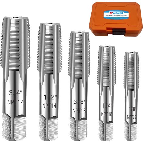 Lot de 5 tarauds de Tuyau BSP de 0,3 cm, 0,6 cm, 0,9 cm, 0,9 cm, 1,2 cm, 1,9 cm, 1,9 cm , Ensemble de tarauds de plomberie pour Filetage précis (1/5)