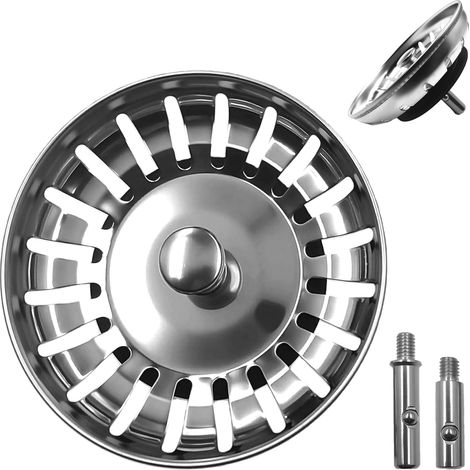 Ø 80 mm Bouchon Evier Cuisine en Acier Inoxydable et 2 Pins, Panier pour Bouchon d'évier, Filtre Evier Universel, Grille Evier Antiblocage, Crépine Evier Anti Colmatage avec Attrape Cheveux