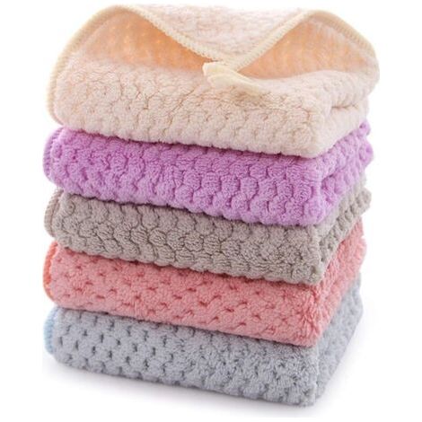 Petite Serviette Main, Essuie Main, Ensemble 5 Pièces Essuie Main Cuisine, Serviette Suspendue en Polaire Corail, Boucle De Ceinture Super Absorbante à Séchage Rapide