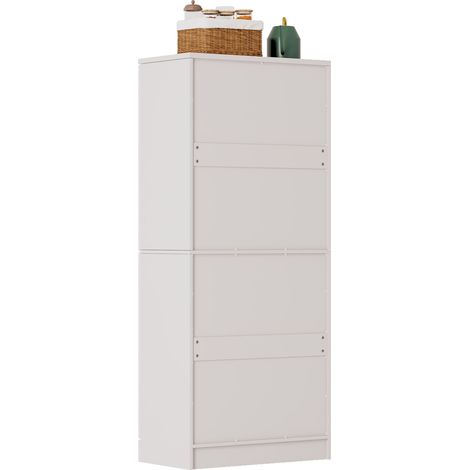 Armoire garde-manger de cuisine, meuble haut blanc brillant, meuble de rangement 4 portes au design type réfrigérateur, étagères réglables en hauteur, grande armoire de cuisine avec poignées métalliqu