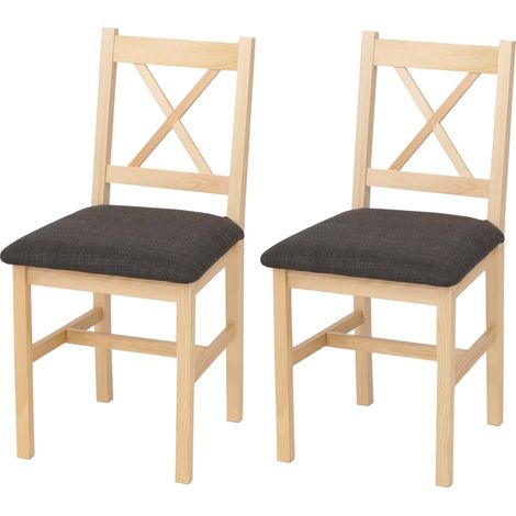 [NUNCA USADO] Juego de 2 sillas de comedor HHG-601, silla con respaldo, silla de cocina, silla de madera maciza, tela, estilo rústico, natural, tapizado negro