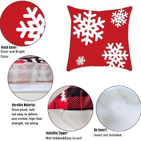 Ensemble décoratif de 4 housses de coussin « Joyeux Noël » pour canapé, lit et salon. Décoration de Noël (1/3)