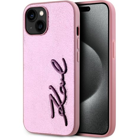 Karl Lagerfeld Schutzhülle aus gewelltem Metall für iPhone 15, Pink (1/5)