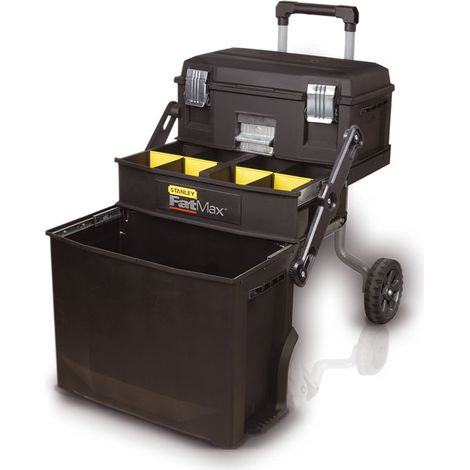 Stanley – Servante d'atelier roulante 3 étages – Organiseur à cloisons amovibles – Poignée télescopique – Roues grand diamètre – Dimensions 59.4 x 41.3 x 73.3 cm (1/10)
