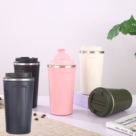 Tasse isotherme en acier inoxydable 304 avec couvercle et verrouillage de sécurité, grande capacité, rose, 380 ml, idéale pour le bureau. (1/5)