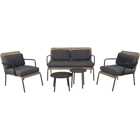 Salon de Jardin "Paola" 122cm Naturel & Noir (1/5)