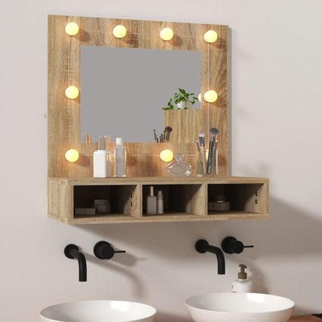 Armoire à miroir avec LED, Armoire de Salle de Bain, Armoire de Rangement Murale Chêne sonoma 60x31,5x62 cm HYB58710 (1/5)