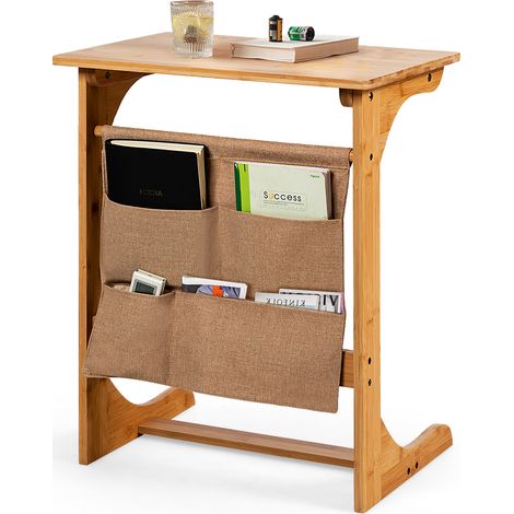 COSTWAY Bamboo Sofa Table Laptop Desk Coffee Snack End Table Bedside Table Natural (1/5)
