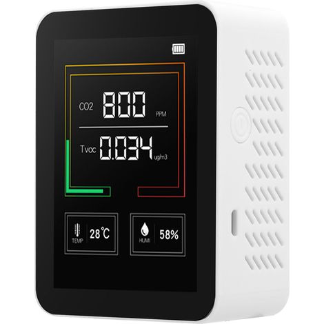 Détecteur de dioxyde de carbone multifonctionnel, testeur de CO2, de température et d'humidité, écran LCD rétroéclairé, blanc (1/5)