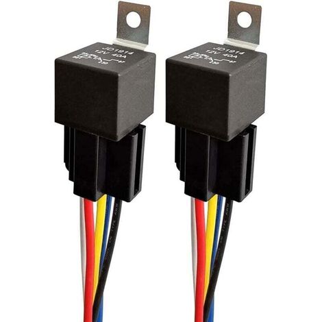 Relais 12V 40A 5 Broches SPDT avec Faisceau Câble Coloré Imperméable pour Voiture Moto Camion Bateau Démarreurs Lourds Lot de 2