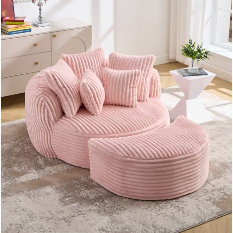 Poltrona da lettura 168x123x63 cm in tessuto rosa con poggiapiedi – MEUBLIV (1/5)