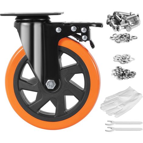 Roulettes pivotantes 15,2 cm, lot de 4, avec frein de sécurité A/B, silencieuses en PVC, capacité 317,5 kg par roue, sans traces, pour chariot, meubles et établi. (1/5)
