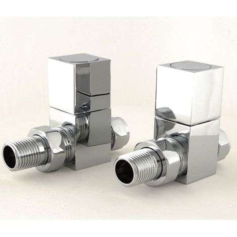 West Cubex Square Straight Radiator Valves Pair Chrome (1/5)