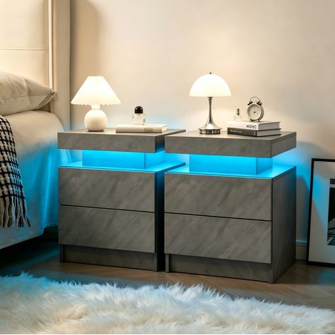 Set di 2 comodini LED con 2 cassetti e vano aperto 49 x 34,8 x 52,1 cm grigio scuro (1/5)
