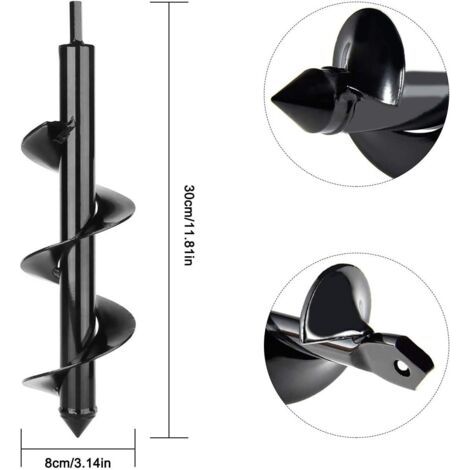 Mèche Jardin Tarière, Foret de Jardin en Spirale, Tarière de Jardinage pour Perceuse électrique, Tige hexagonale, Perceuse à Spirale, Outil de Jardinage pour Planter Semis et Bulbes- 8 30cm (1/3)