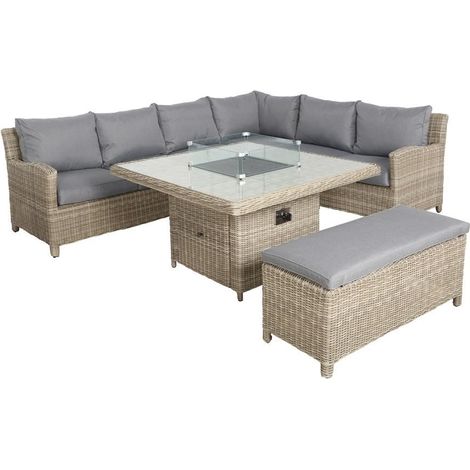 Wentworth 7 Pc Deluxe Modular Corner Dining / Lounging Set - Synthetic Rattan - H68 x W120 x L120 cm - Beige (1/4)