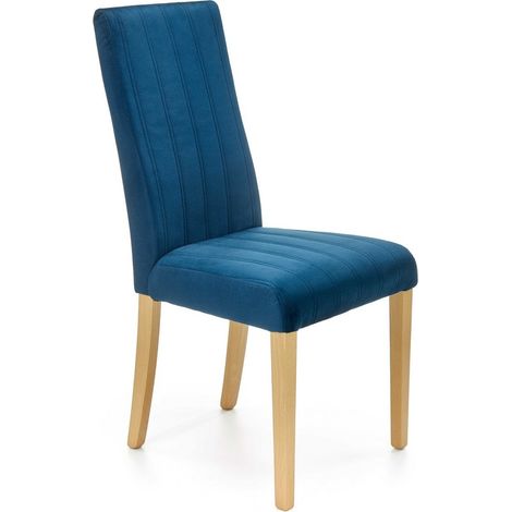 Chaise en velours bleu matelassé avec pieds en bois massif KINTARO (1/5)