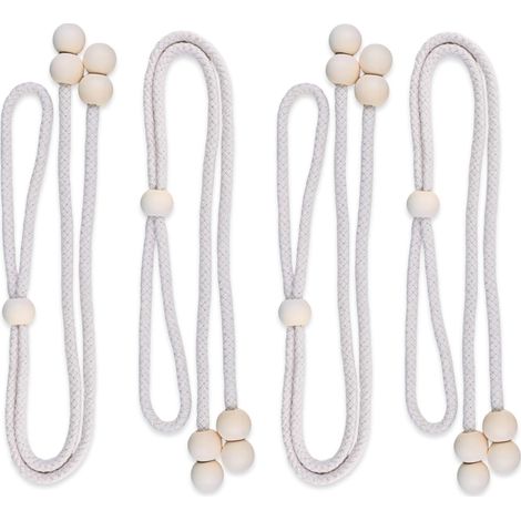 Lot de 4 Embrasses pour Rideaux Bohèmes avec des Perles en Bois, Attaches Rideau sans Perçage, Cravates de Rideau Faites Main, Design Tendance et élégant (1/5)