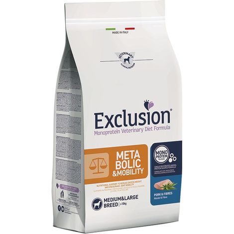 Exclusion Dog Metabolic &amp Mobility Adult Medium Large Breed Maiale e Fibre  - Exclusion Dog Metabolic &amp Mobility Adult Medium Large Breed Maiale e Fibre - Sacco Da 2 Kg