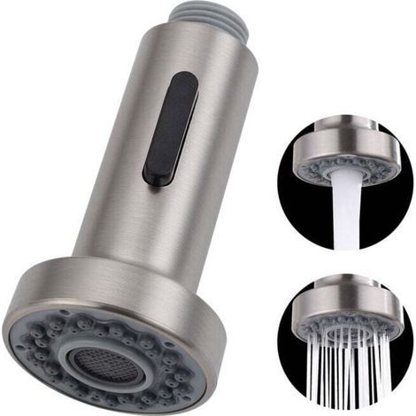 Douchette Evier Pull-Out avec Bouton Stop Tête de Douchette Brossé 2 Jets pour Robinet Evier Cuisine
