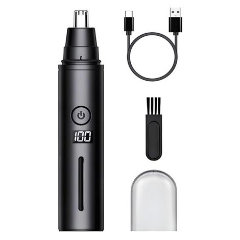 Rifinitore per naso/orecchie ricaricabile USB, indolore, portatile, per una rimozione rapida e precisa dei peli, facile da pulire, nero. (1/5)