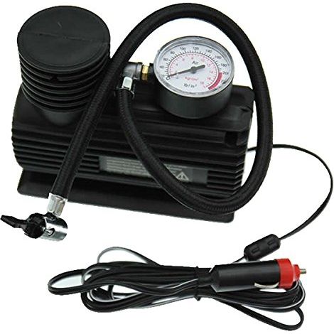 Eufab – Compresseur Mini 21066 12V 17 bar – Manomètre analogique – Gonflage pneus voiture, moto, vélo – 3 adaptateurs inclus