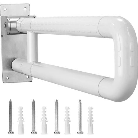 Reposabrazos para baño, 60 cm de largo, capacidad de carga de 300-350 kg, material de acero inoxidable, diseño plegable, superficie antideslizante. (1/5)