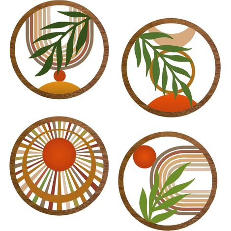4 Pièces Décoration Murale de Salon Moderne Suspendue Bohème en Bois, Boho Wall Art Nursery Wall Decor Ferme Géométrique Suspendu Boho Minimaliste Wall Art Ferme Tenture Murale Decor (1/5)