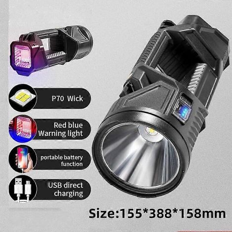 Lampe torche LED rechargeable haute luminosité 10 000 lm, projecteur portable, lanterne de camping solaire USB avec batterie externe intégrée (155 x 388 x 158 mm). (1/5)