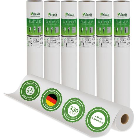 Veluxis® Premium Glattvlies als Untertapete & für Malerarbeiten – überstreichbar, rissüberbrückend, formstabil – Vlies Tapete, Wandvlies in Premium-Qualität (6er-Set Weiß, 10,05 m x 0,53 m - 130g/m²)