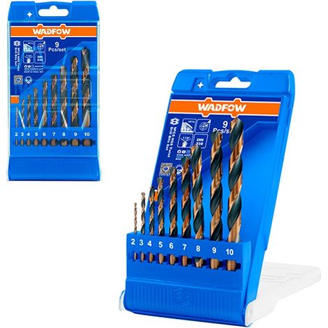 WADFOW 9-teiliges HSS-Spiralbohrer-Set, Hochgeschwindigkeitsstahl, 2 mm bis 10 mm