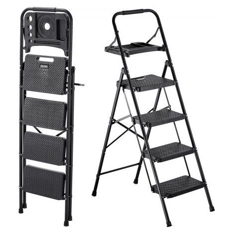Escabeau Pliant 4 Marches Marchepied Pliable Charge 272 kg (1/5)