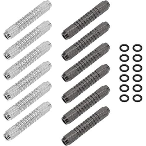 12 corps de fléchettes avec joints toriques en caoutchouc, accessoires de rechange pour fléchettes de 14 g, filetage interne 2BA (6 noirs et 6 argentés) (1/5)