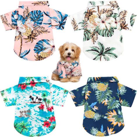 Lot de 4 t-shirts d'été pour animaux de compagnie, style hawaïen, motif floral, pour chien, taille M (1/4)