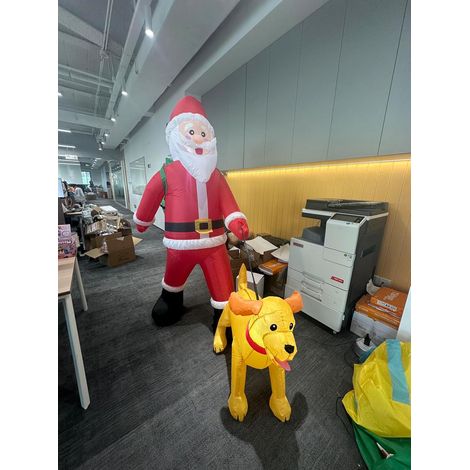 Figurine de Noël gonflable de 180 cm : Père Noël avec chien, décoration de Noël amusante pour l'extérieur éclairée avec LED, jolie décoration de jardin gonflable (1/2)