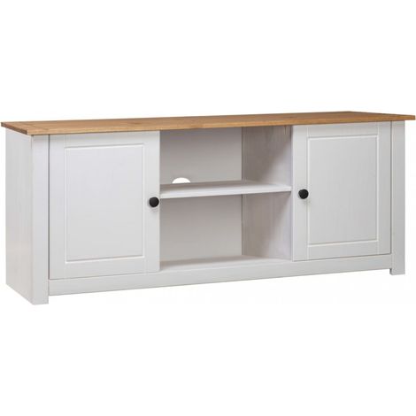 vidaXL TV Cabinet White 120x40x50 cm Solid Pine Wood Panama Range (1/5)