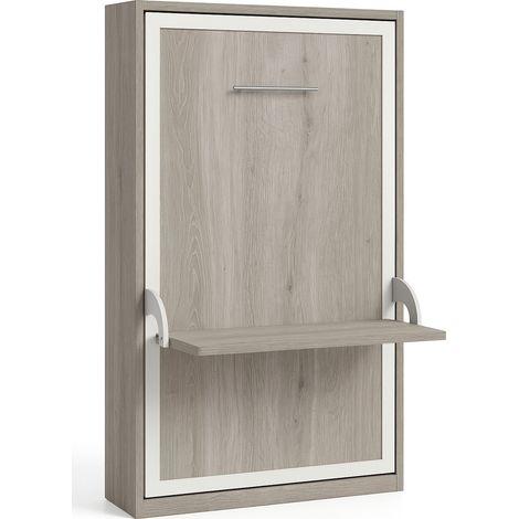 Lit escamotable verticale 140x190 avec bureau Studante-Façade Chêne gris (1/5)
