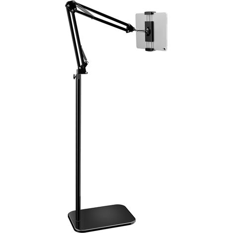 Support Tablette de Pied sur Sol avec Bras Articulé Réglable, Porte Tablette pour Tablettes de 4,7-12,9" -Noir (1/5)