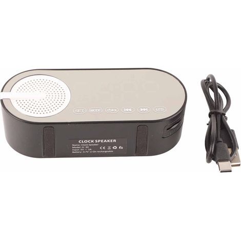 Enceinte Bluetooth 5.0 avec Horloge Numérique, Radio FM, Éclairage LED Coloré et Alarme - Noir (1/5)