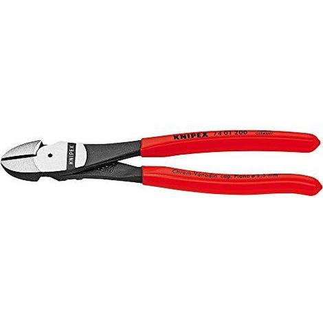 Knipex Pince coupante de cote a forte demultiplication noire atramentisee, gainees en plastique 180 mm 74 01 180 (1/5)