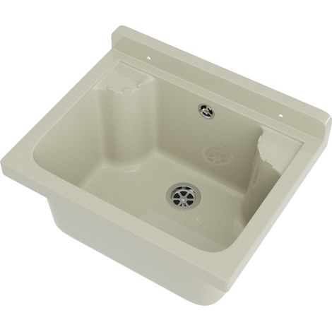 Évier utilitaire en granit Loma beige 1 pièce – Résistant, compact et polyvalent – Dimensions 42,4 x 34,3 x 24,2 cm – Matériau polypropylène – Kit de montage inclus